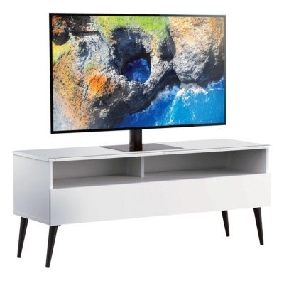 Meuble tv 1 porte 2 niches bois blanc nacka 120 cm