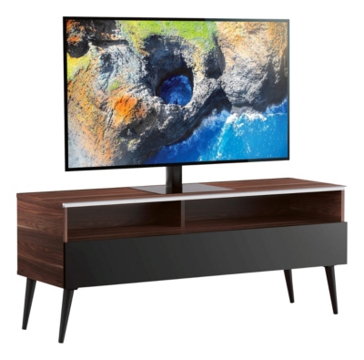 Meuble tv 1 porte 2 niches bois fonc&eacute; et noir karlstad 120 cm