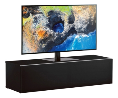 Meuble tv tissu acoustique et m&eacute;lamin&eacute; noir dallas 120 cm