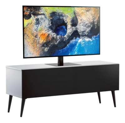 Meuble tv tissu acoustique noir et m&eacute;lamin&eacute; blanc orebro 120 cm
