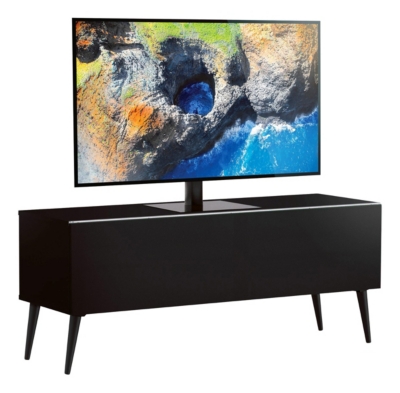 Meuble tv tissu acoustique et bois noir daphn&eacute; 120 cm