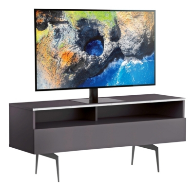 Meuble tv 2 niches 1 porte m&eacute;lamin&eacute; gris et pieds m&eacute;tal albany 120 cm