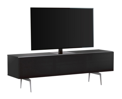 Meuble tv bois et tissu acoustique noir daphn&eacute; 160 cm