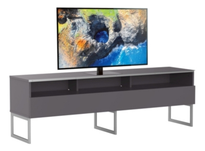 Meuble tv 3 niches 1 porte m&eacute;lamin&eacute; gris et pieds m&eacute;tal bari 160 cm