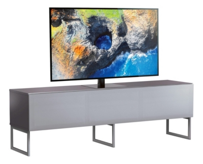 Meuble tv tissu acoustique et m&eacute;lamin&eacute; gris pieds m&eacute;tal venezia 160 cm