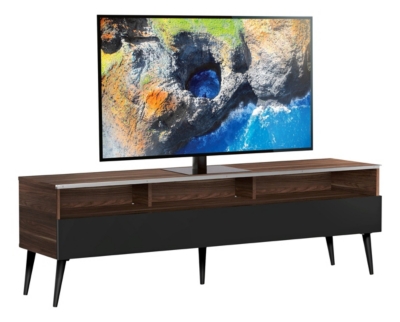 Meuble tv 1 porte 3 niches bois fonc&eacute; et noir yvanna 160 cm