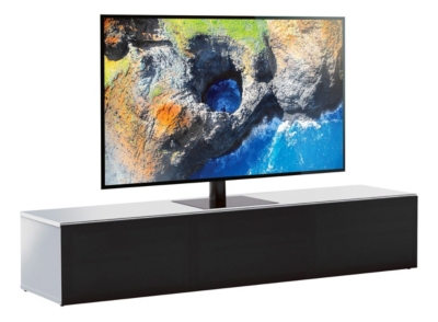 Meuble TV tissu acoustique noir et m&eacute;lamin&eacute; blanc Atlanta 160 cm