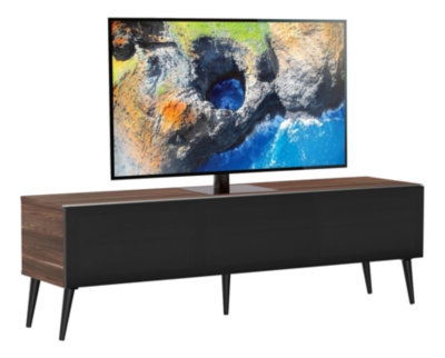 Meuble tv tissu acoustique noir et bois fonc&eacute; daphn&eacute; 160 cm