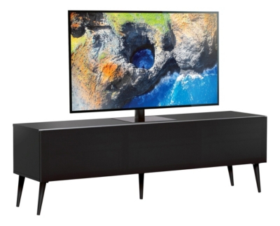 Meuble tv tissu acoustique et m&eacute;lamin&eacute; noir vasteras 160 cm