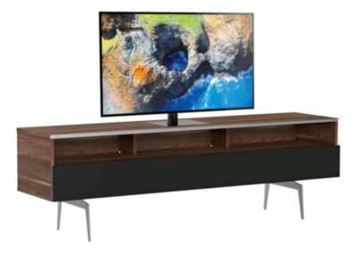 Meuble tv 3 niches 1 porte bois fonc&eacute; et noir esperance 160 cm