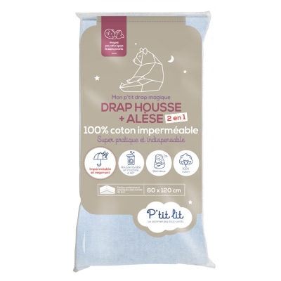 Drap housse b&eacute;b&eacute; al&egrave;se 2 en 1 coton imperm&eacute;able gris 70x140 cm