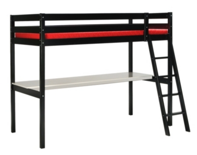 Lit mezzanine 90x190 cm + bureau + sommier en bois COLORADO noir