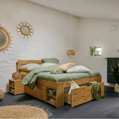 Lit rangement Tara - Bois Massif 160 x 200 cm Miel
