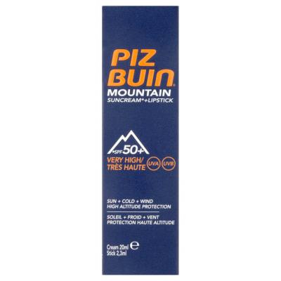 Piz Buin Cr&egrave;me Solaire Montagne + Rouge &agrave; L&egrave;vres 20 ml FPS 50 ET PLUS