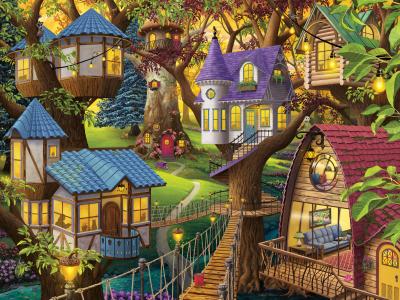 Puzzle 1500 pieces : Cr&eacute;puscule a la cime des arbres - Neuf