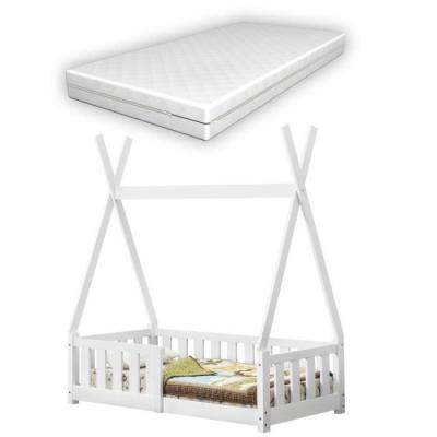 Lit Tipi avec Matelas Orthop&eacute;dique Helsingborg Blanc 140 x 70 cm [en.casa]