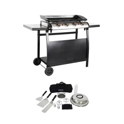 Plancha gaz 4 br&ucirc;leurs 10kw avec desserte et ustensiles