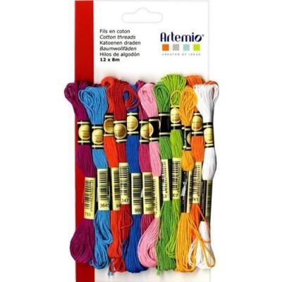 Fils en coton - Assortiment Fun - 12 &eacute;chevettes de 8 m&egrave;tres - Artemio - couleur variant