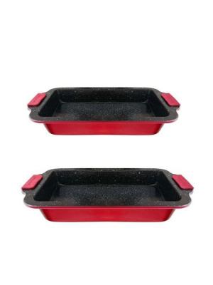 2 plats &agrave; four rectangulaires - acier - rouge - L : 36,5/40 cm 