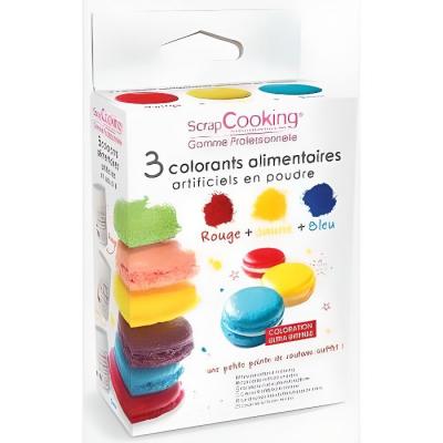Colorants alimentaires (artificiel) - Bleu jaune rouge - Scrapcooking