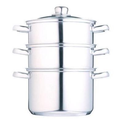 Cuiseur vapeur 3 niveaux 18cm en acier inoxydable argent&eacute;