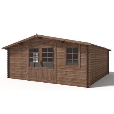 Abri de jardin en bois 25m2 5x5m Trait&eacute; Ep. 28mm Couleur: marron