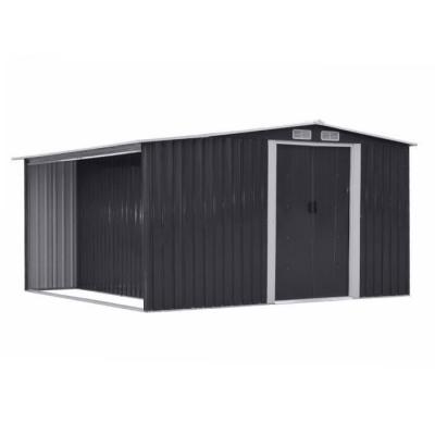 Abri de jardin m&eacute;tal avec abri b&ucirc;che en acier galvanis&eacute; gris 10,29 m&sup2; - LERY
