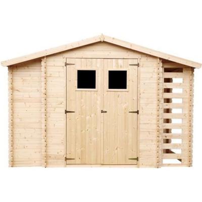 TIMBELA M389+M389G Abri de jardin en bois et range b&ucirc;ches AVEC SOL TRAIT&Eacute; I206xL328xH218 cm/ 5,41 m2