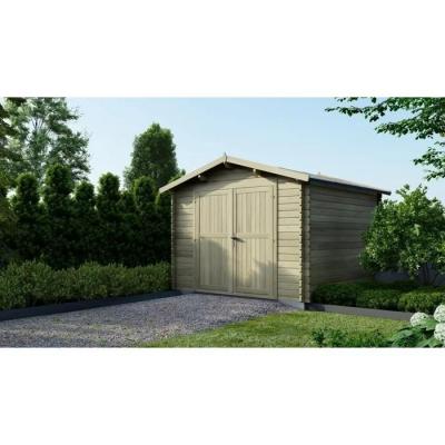 Abri de jardin en bois 9m2 3x3m Trait&eacute; Ep. 28mm Couleur: vert