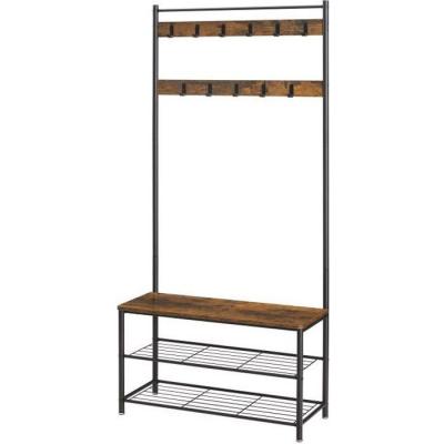 ACAZA Meuble d'entr&eacute;e, porte-manteau avec banc &agrave; chaussures, 175cm/85cm, bois vintage brun