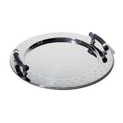 Alessi Mgvass Plateau Rond &Agrave; Poign&eacute;es En Acier Brillant Avec Poign&eacute;es En Pa Noir