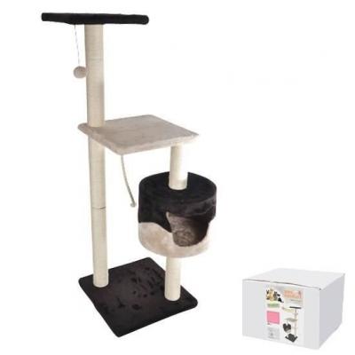 Arbre &agrave; chat avec niche et 2 plates-formes h 106 x L 40 x l 40 cm