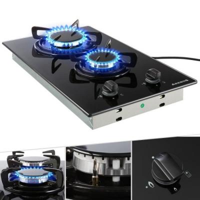 Arebos Plaque De Cuisson &Agrave; Gaz En Acier Inox 2 Br&ucirc;leurs 30 Cm Verre Tables De Cuisson Noir