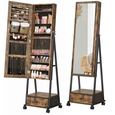 SONGMICS Armoire &agrave; bijoux avec miroir, Marron Rustique et Noir