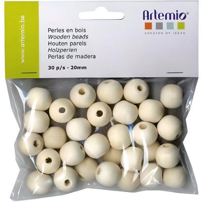 Perle bois rond 20mm 30 pi&egrave;ces - art&eacute;mio