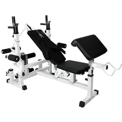 Banc de musculation universel avec supports d'halt&egrave;res - Blanc 