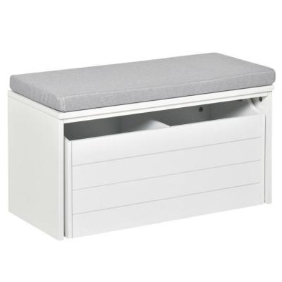 Banc &agrave; chaussures blanc tiroir double compartiment coussin gris