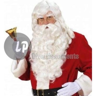 Perruque Pere Noel Luxe Naturel + Moustache + Barbe + Cache Sourcils