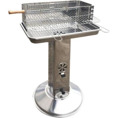 Barbecue &agrave; Charbon Acier Inoxydable Grille de Cuisson Broche &agrave; R&ocirc;tir 58 x 38 x 87 cm 