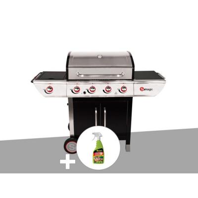 Barbecue &agrave; gaz avec chariot Manhattan 450GPI + plancha + D&eacute;graissant pour barbecue
