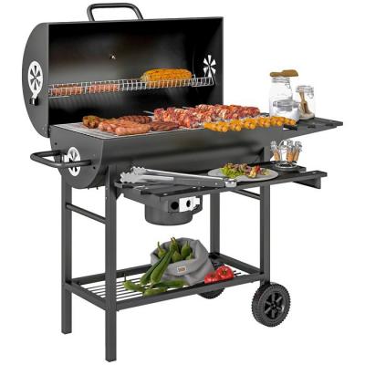 Barbecue charbon de bois tablette avant pliable 2 roues acier noir