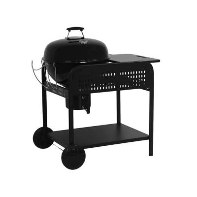 Barbecue charbon de bois acier &eacute;maill&eacute; D53cm noir avec chariot