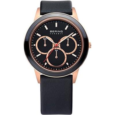 Montre Homme Bering C&eacute;ramique - Boitier Acier Noir - Bracelet Cuir Noir - 33840-446