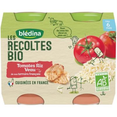 Bl&eacute;dina Les R&eacute;coltes Bio Pot Tomates Riz Veau +6m 2 x 200g