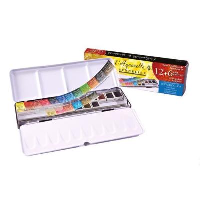 Bo&icirc;te m&eacute;tal aquarelle - 18 demi-godets extra fine - Sennelier