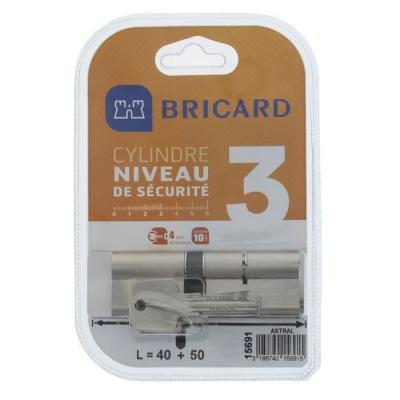BRICARD ASTRAL 15691 Cylindre 40+50 mm double entr&eacute;e laiton nickel&eacute;