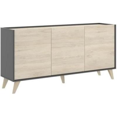 Vente-unique Buffet KOLYMA - 3 portes - Coloris : Ch&ecirc;ne & Anthracite