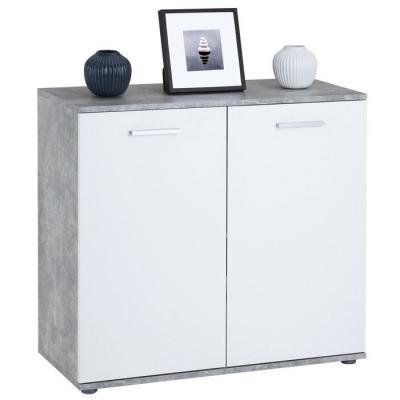 Buffet CHICAGO avec 2 portes, en m&eacute;lamin&eacute; d&eacute;cor b&eacute;ton et blanc