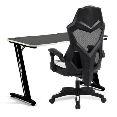 Pack Bureau DESK120Z-WHITE & Fauteuil AMS-309-WH - Finition blanc - Largeur 1m20 - Style carbone