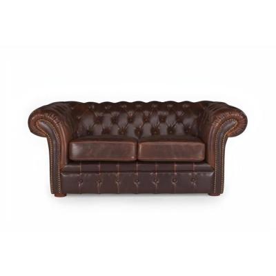 Vente-unique Canap&eacute; 2 places chesterfield CLOTAIRE 100% cuir vieilli